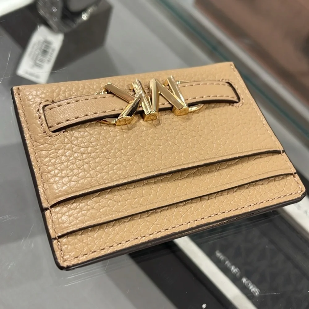 MICHAEL KORS Reed Large Pebbled Leather Card Holder Case Camel  NWT